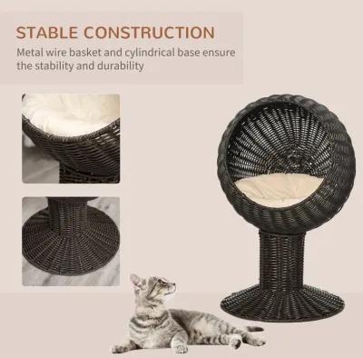 Rotatable Cat Retreat: 27" Coffee-Colored Woven Grass Egg Chair Pod