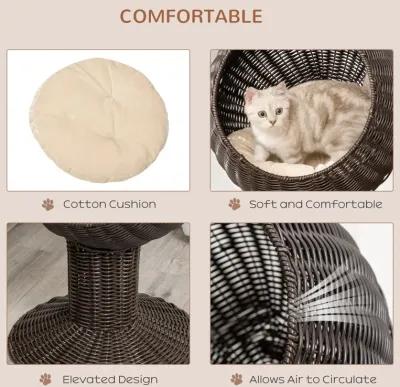 Rotatable Cat Retreat: 27" Coffee-Colored Woven Grass Egg Chair Pod