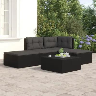 vidaXL 4 Piece Patio Lounge Set with Cushions Black Poly Rattan