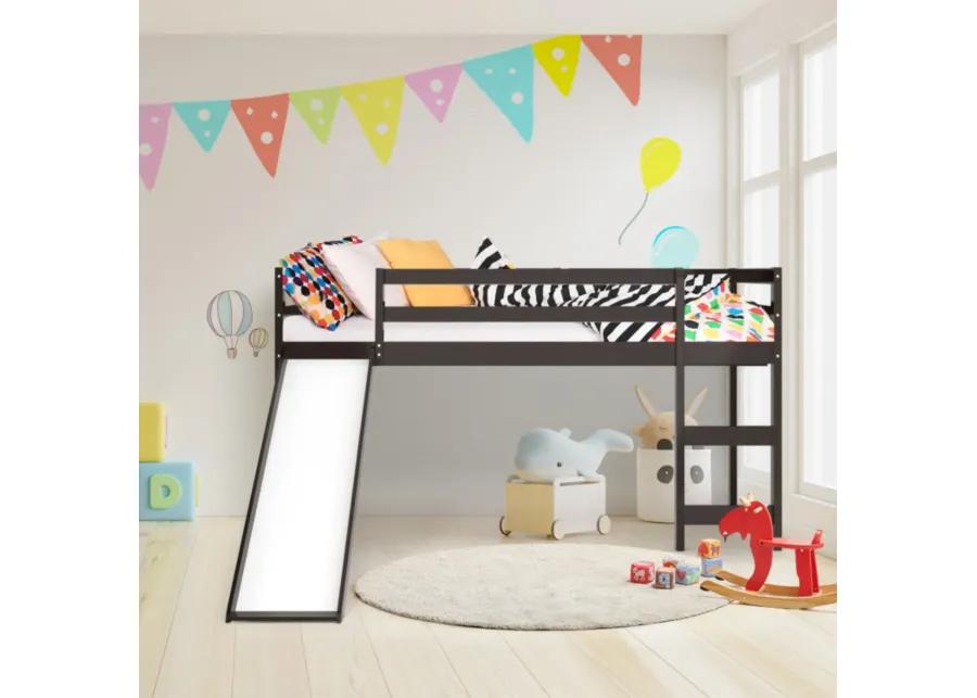 Twin Size Low Sturdy Loft Bed with Slide Wood