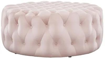 Amour Tufted Button Large Round Performance Velvet Ottoman