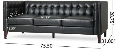 Ember Sofa Chesterfield Tufted Soft Black Faux Leather Upholstery