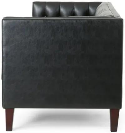 Ember Sofa Chesterfield Tufted Soft Black Faux Leather Upholstery