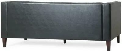 Ember Sofa Chesterfield Tufted Soft Black Faux Leather Upholstery