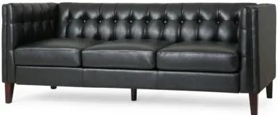 Ember Sofa Chesterfield Tufted Soft Black Faux Leather Upholstery