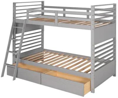 Twin Over Twin Wood Bunk Bed With Two Drawers