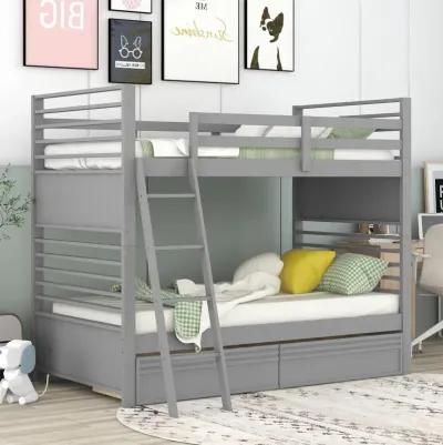 Twin Over Twin Wood Bunk Bed With Two Drawers