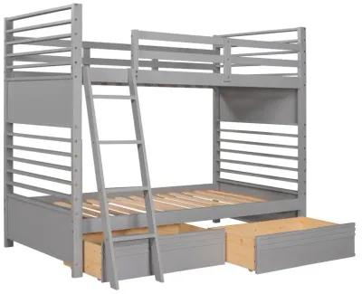 Twin Over Twin Wood Bunk Bed With Two Drawers