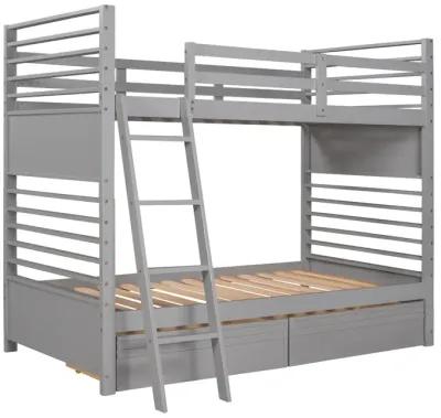 Twin Over Twin Wood Bunk Bed With Two Drawers