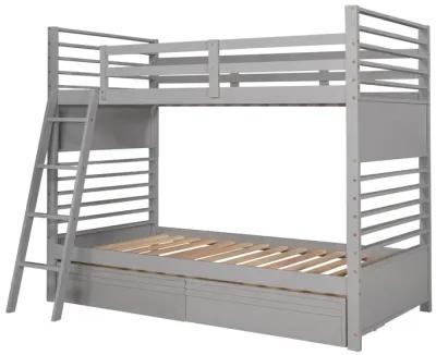 Twin Over Twin Wood Bunk Bed With Two Drawers