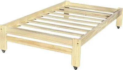 Twin Unfinished Solid Wood Platform Bed Frame with Casters Wheels