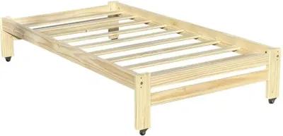 Twin Unfinished Solid Wood Platform Bed Frame with Casters Wheels