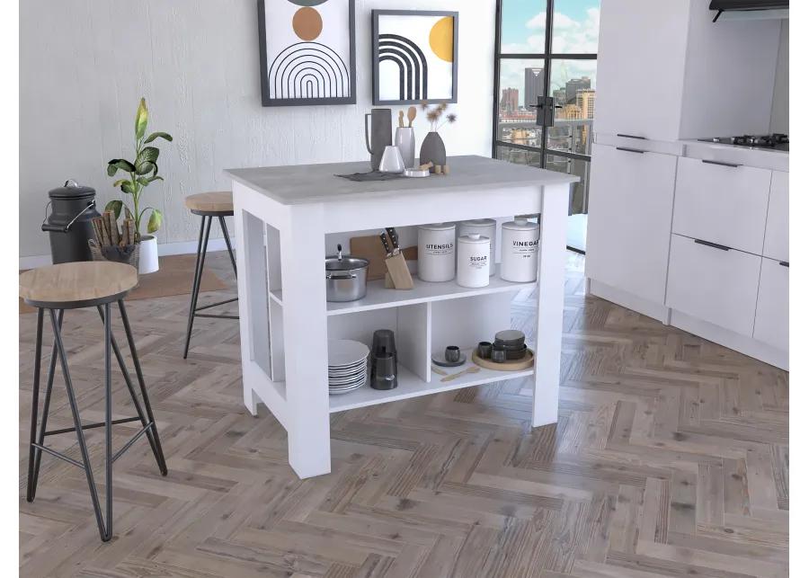 Kitchen Island Dozza, Kitchen, White / Ibiza Marble Color Finish