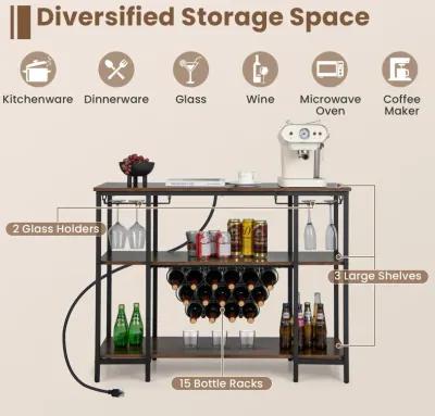 Industrial Wine Rack Wine Bar Cabinet with Storage Shelves