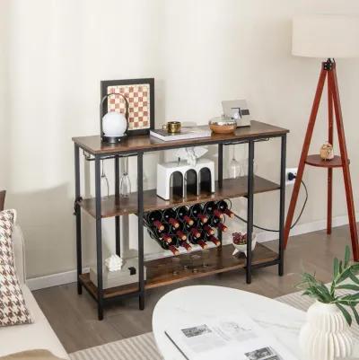 Industrial Wine Rack Wine Bar Cabinet with Storage Shelves