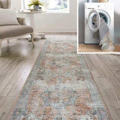 Armae Distressed Medallion Chenille Machine-Washable Terra/Blue 2 ft. x 8 ft. Runner Rug