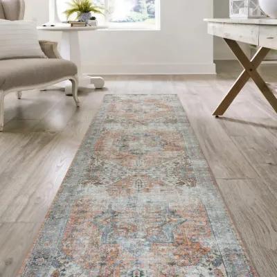 Armae Distressed Medallion Chenille Machine-Washable Terra/Blue 2 ft. x 8 ft. Runner Rug