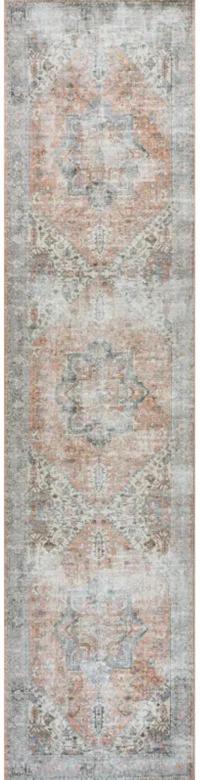 Armae Distressed Medallion Chenille Machine-Washable Terra/Blue 2 ft. x 8 ft. Runner Rug