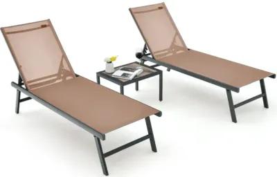 Hivvago 3 Pieces Patio Chaise Lounge Chair and Table Set for Poolside Yard