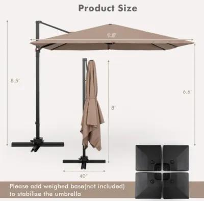 Hivvago 9.5 Feet Square Patio Cantilever Umbrella with 360° Rotation