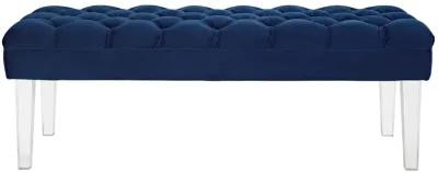 Modway Valet Tufted Button Performance Velvet Upholstered Bedroom Or Entryway Bench with Acrylic Legs in Navy