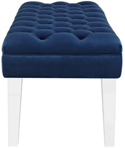 Modway Valet Tufted Button Performance Velvet Upholstered Bedroom Or Entryway Bench with Acrylic Legs in Navy