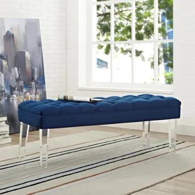 Modway Valet Tufted Button Performance Velvet Upholstered Bedroom Or Entryway Bench with Acrylic Legs in Navy