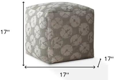 Homezia 17" Grey Canvas Floral Pouf Ottoman