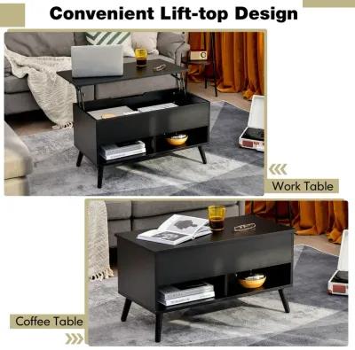 31.5 Inch Lift Top Coffee Table with Hidden Compartment and 2 Storage Shelves-Black