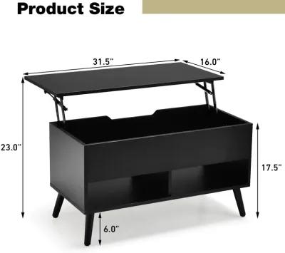 31.5 Inch Lift Top Coffee Table with Hidden Compartment and 2 Storage Shelves-Black