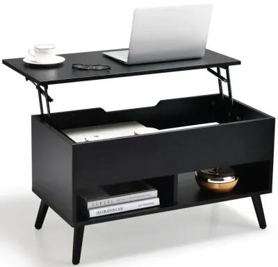 31.5 Inch Lift Top Coffee Table with Hidden Compartment and 2 Storage Shelves-Black