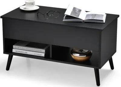 31.5 Inch Lift Top Coffee Table with Hidden Compartment and 2 Storage Shelves-Black