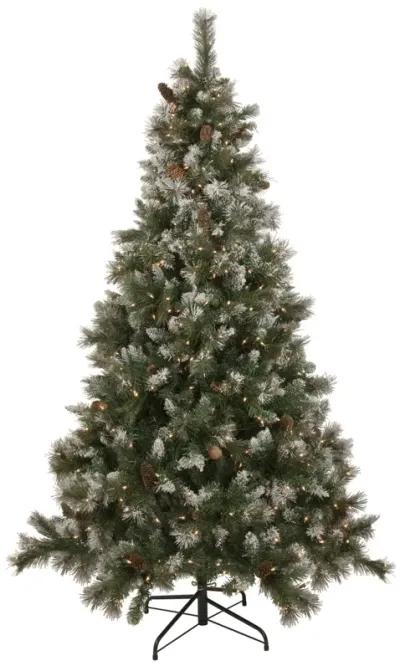 6.5' Pre-lit Snow Valley Pine Artificial Christmas Tree  Clear Lights