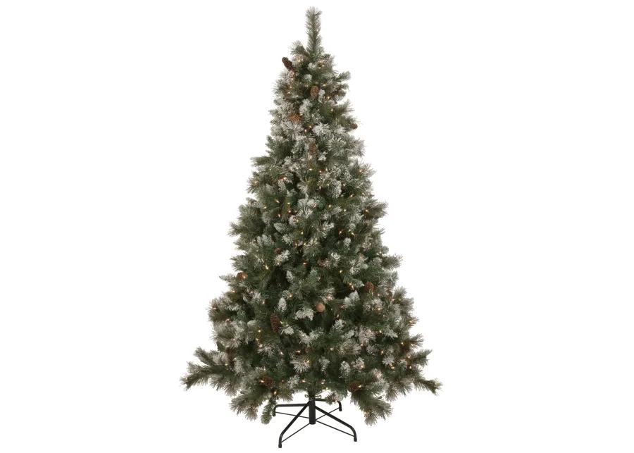 6.5' Pre-lit Snow Valley Pine Artificial Christmas Tree  Clear Lights