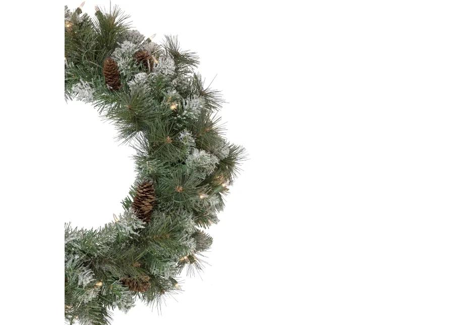 Pre-Lit Snow Valley Pine Artificial Christmas Wreath  24-Inch  Clear Lights