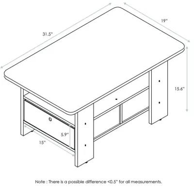 Furinno Andrey Coffee Table with Bin Drawer, Dark Walnut, 11158DWN