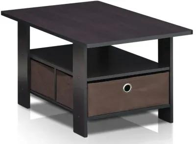 Furinno Andrey Coffee Table with Bin Drawer, Dark Walnut, 11158DWN