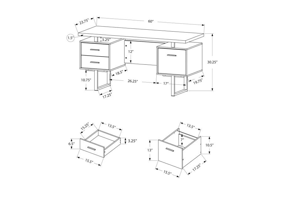 Monarch Specialties Computer Desk, Home Office, Laptop, Left, Right Set-Up, Storage Drawers, 60"L, Work, Metal, Laminate, Grey, Black, Contemporary, Modern