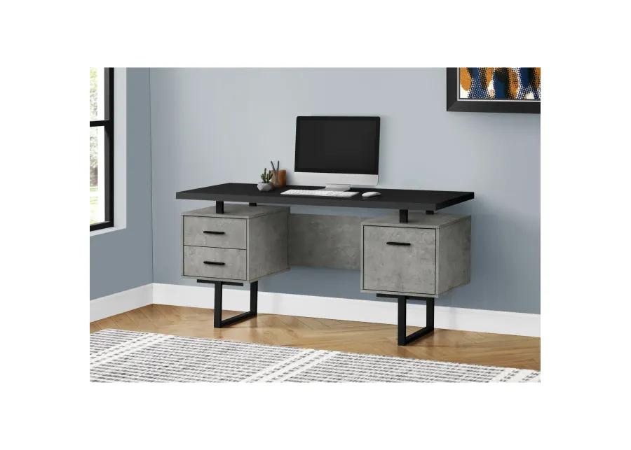 Monarch Specialties Computer Desk, Home Office, Laptop, Left, Right Set-Up, Storage Drawers, 60"L, Work, Metal, Laminate, Grey, Black, Contemporary, Modern