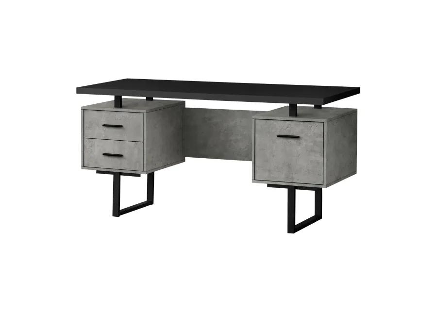 Monarch Specialties Computer Desk, Home Office, Laptop, Left, Right Set-Up, Storage Drawers, 60"L, Work, Metal, Laminate, Grey, Black, Contemporary, Modern