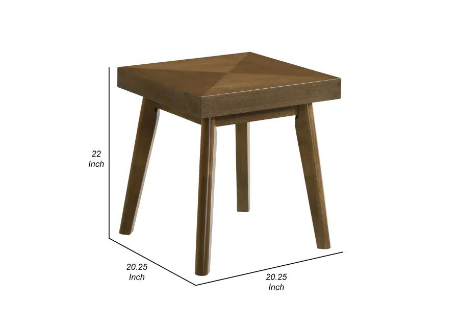 Layla End Table, 22 Inch Square Top, Diamond Parquet, Walnut Brown Wood - Benzara