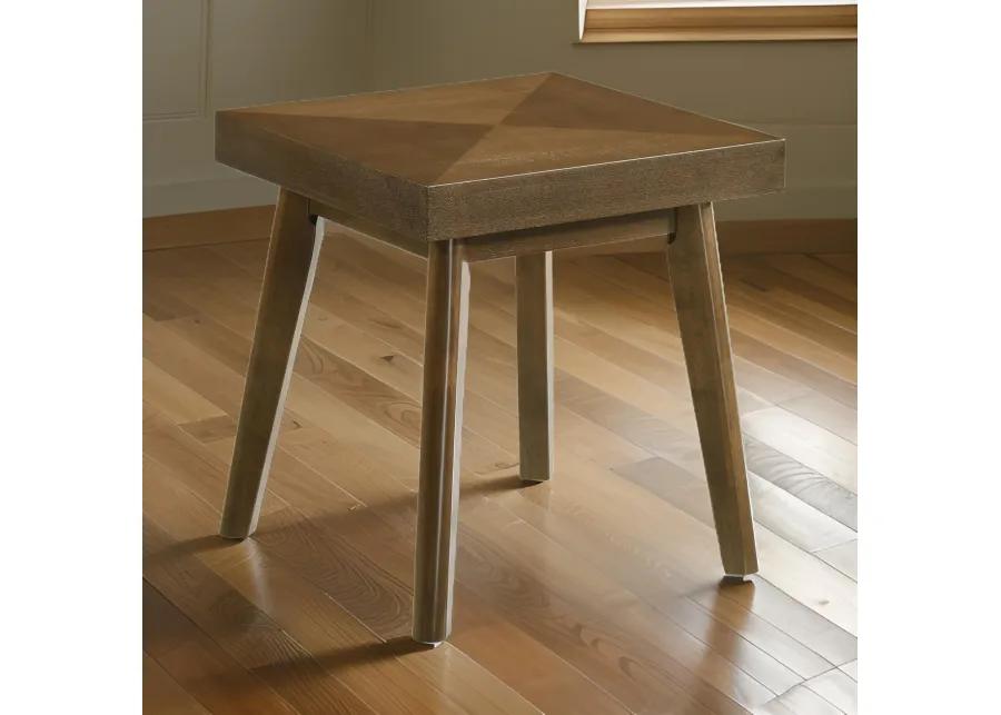 Layla End Table, 22 Inch Square Top, Diamond Parquet, Walnut Brown Wood - Benzara