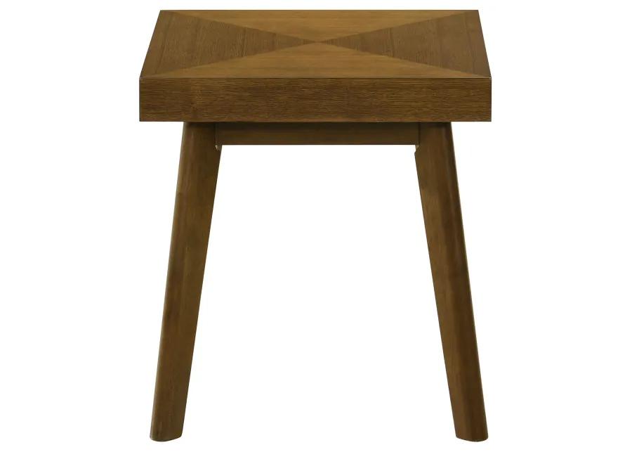 Layla End Table, 22 Inch Square Top, Diamond Parquet, Walnut Brown Wood - Benzara