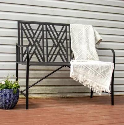 Sunnydaze 2-Person Geometric Lattice Iron Outdoor Garden Bench - Black