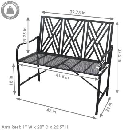 Sunnydaze 2-Person Geometric Lattice Iron Outdoor Garden Bench - Black