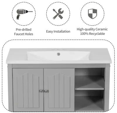 Merax Painted Finish 36" Bathroom Vanity with Ceramic Basin