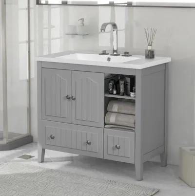 Merax Painted Finish 36" Bathroom Vanity with Ceramic Basin