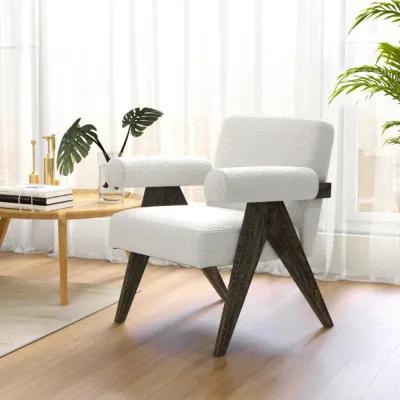 Hivvago Upholstered Armchair with Natural Rubber Wood Legs and Sponge Padded Seat-White