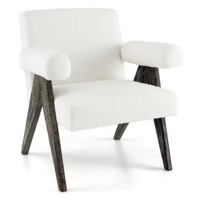 Hivvago Upholstered Armchair with Natural Rubber Wood Legs and Sponge Padded Seat-White