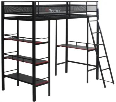 X Rocker Fortress Gaming Bunk with Desk and Shelving Built-in, Black/Red, Twin